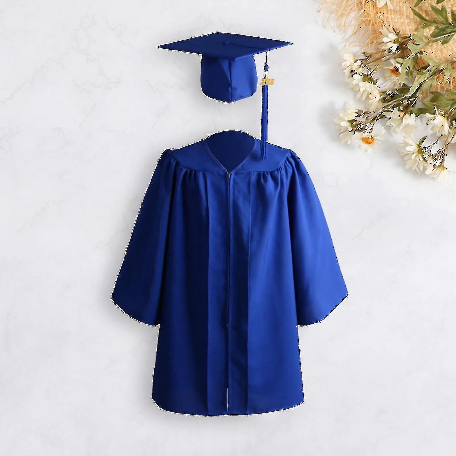 1 Set de cremallera de bata de graduación con sombrero de poliéster vestido académico para niños