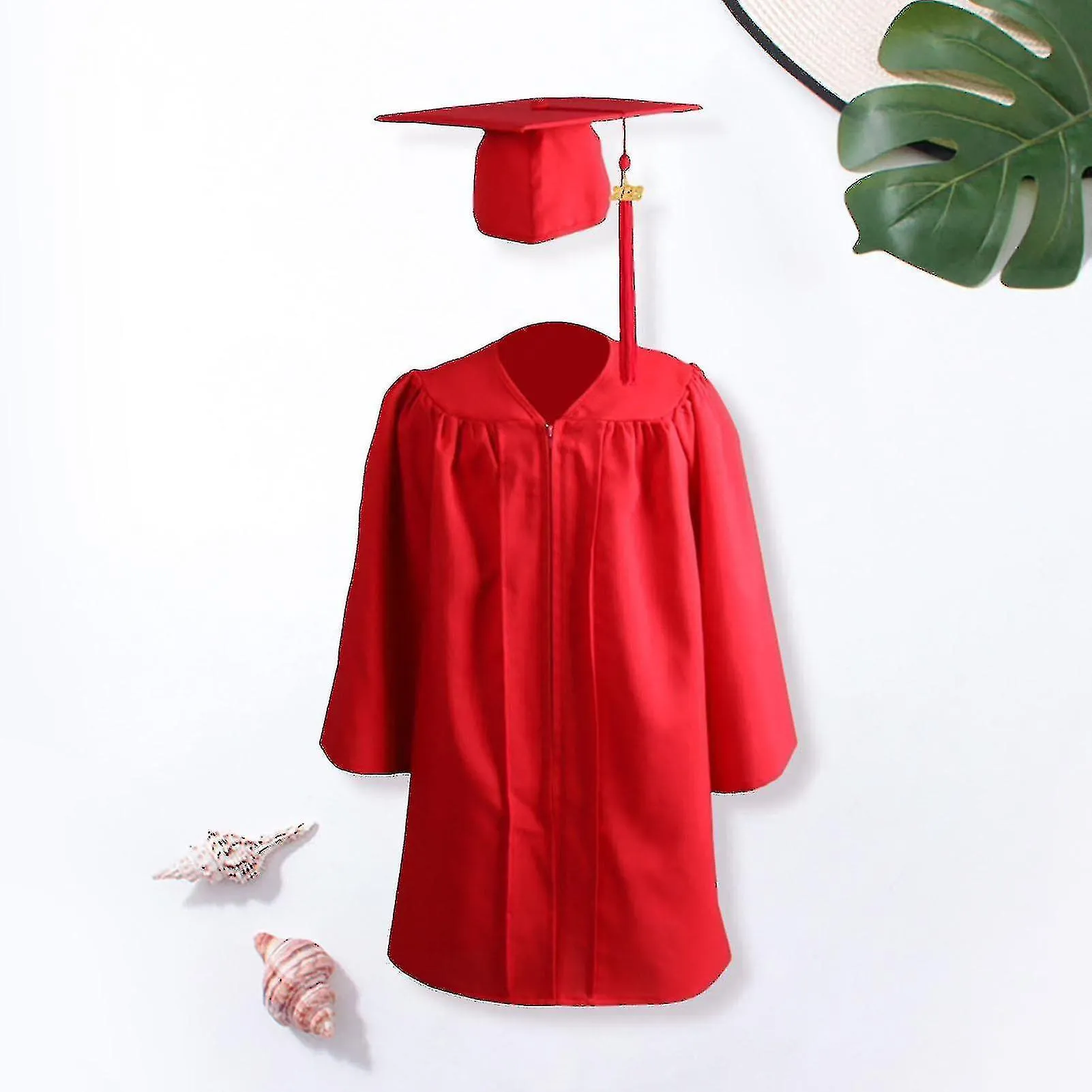 1 Set de cremallera de bata de graduación con sombrero de poliéster vestido académico para niños