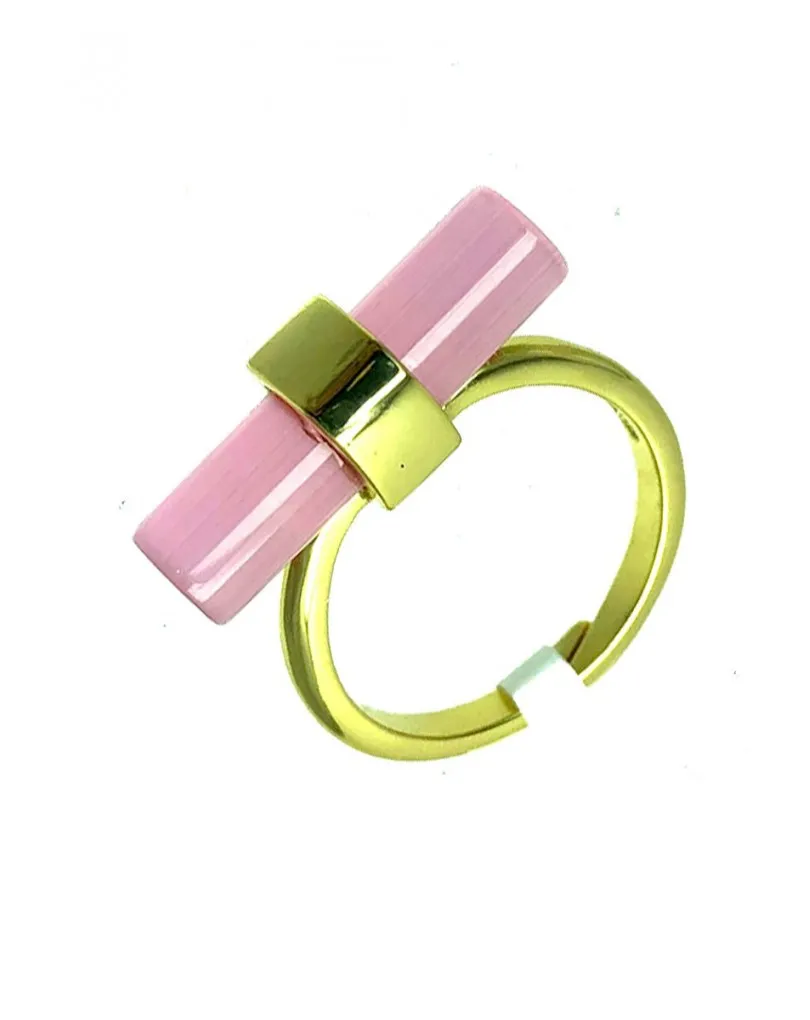 ANILLOS MUJER CHAPADOS ORO CON ROSA, DISEÑO TUBO