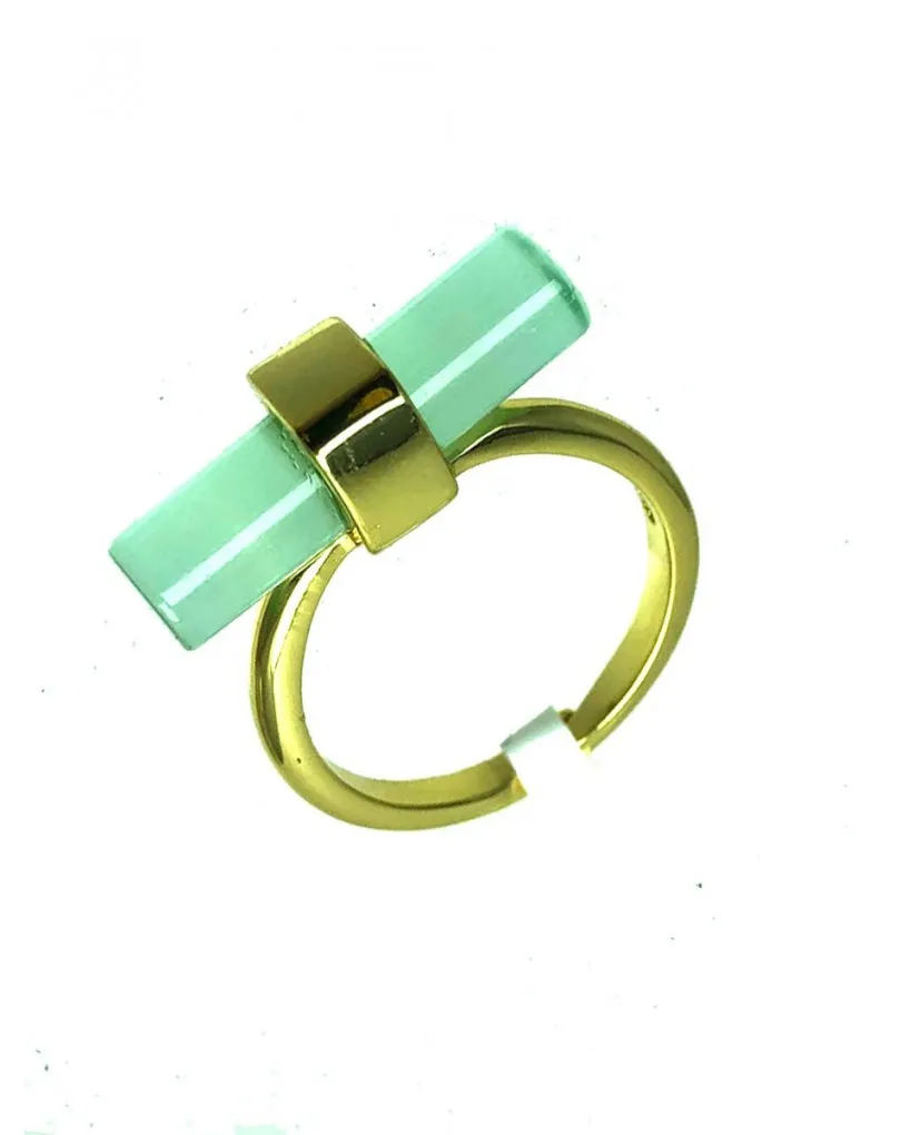 ANILLOS MUJER CHAPADOS ORO CON VERDE, DISEÑO TUBO