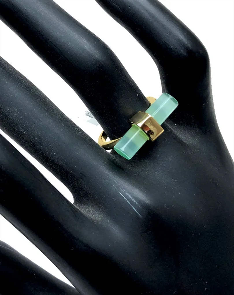 ANILLOS MUJER CHAPADOS ORO CON VERDE, DISEÑO TUBO