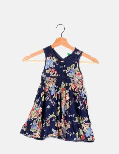 Benetton Vestido azul estampado floral