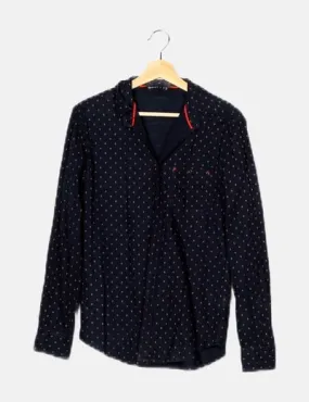 Bershka Camisa azul marino estampado geométrico