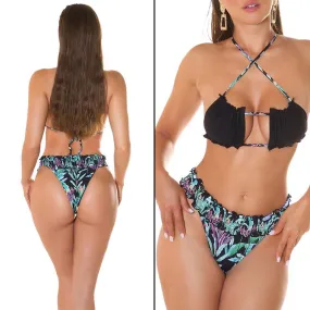 Bikini estampado floral Negro