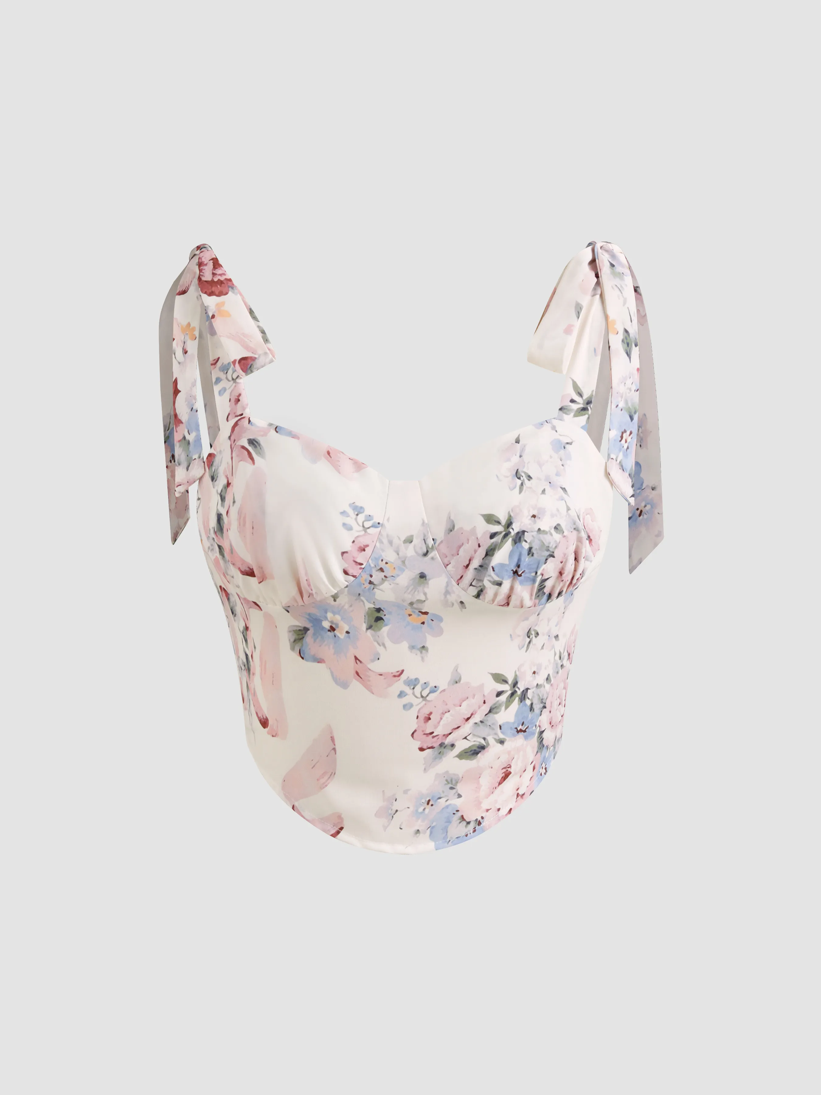 Blusa Cami Corta Anudada con Estampado Floral Sweetheart