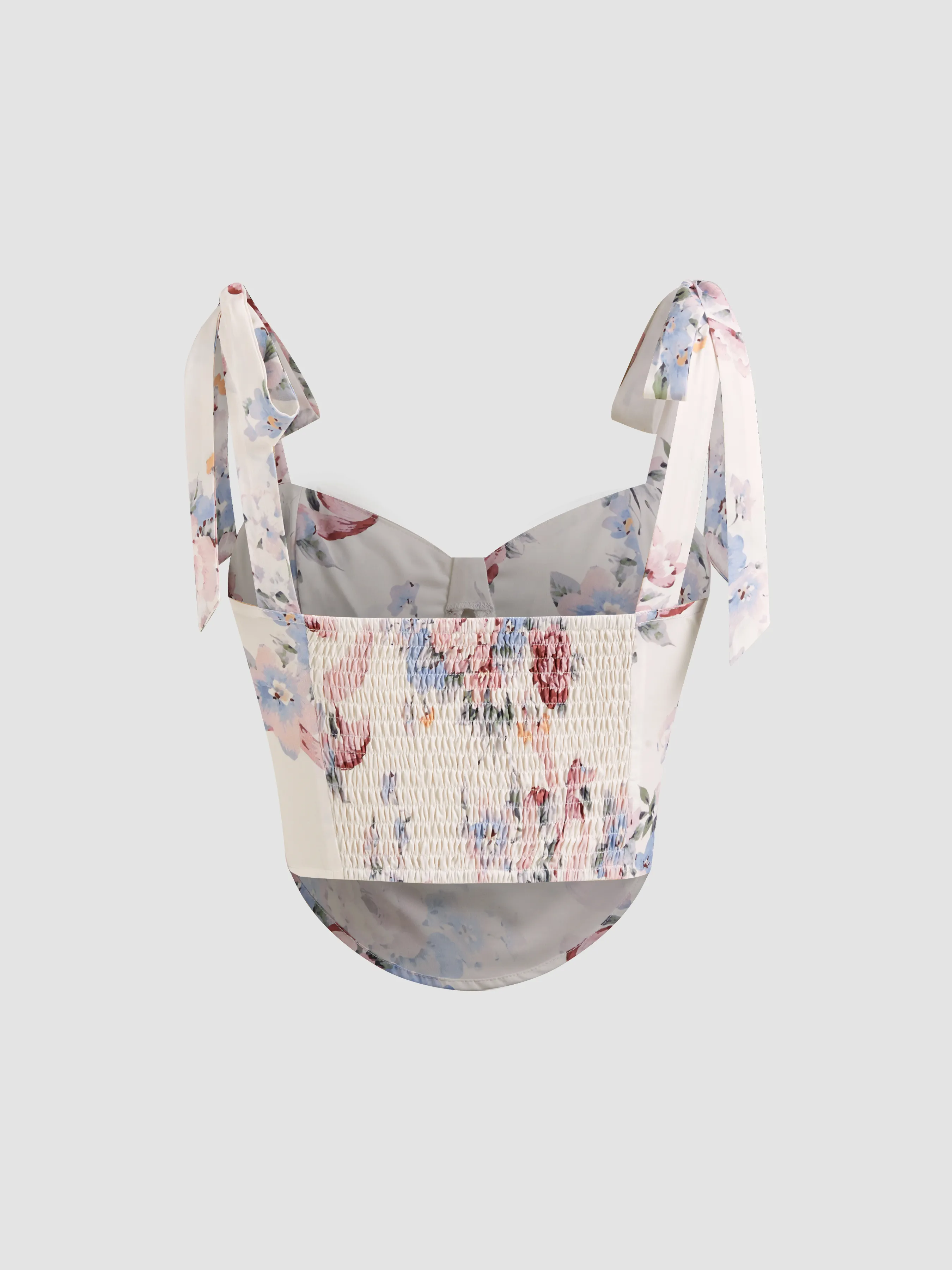 Blusa Cami Corta Anudada con Estampado Floral Sweetheart