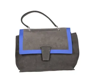 Bolso Ante Gris Borde Azul En Tapa Asa Mano