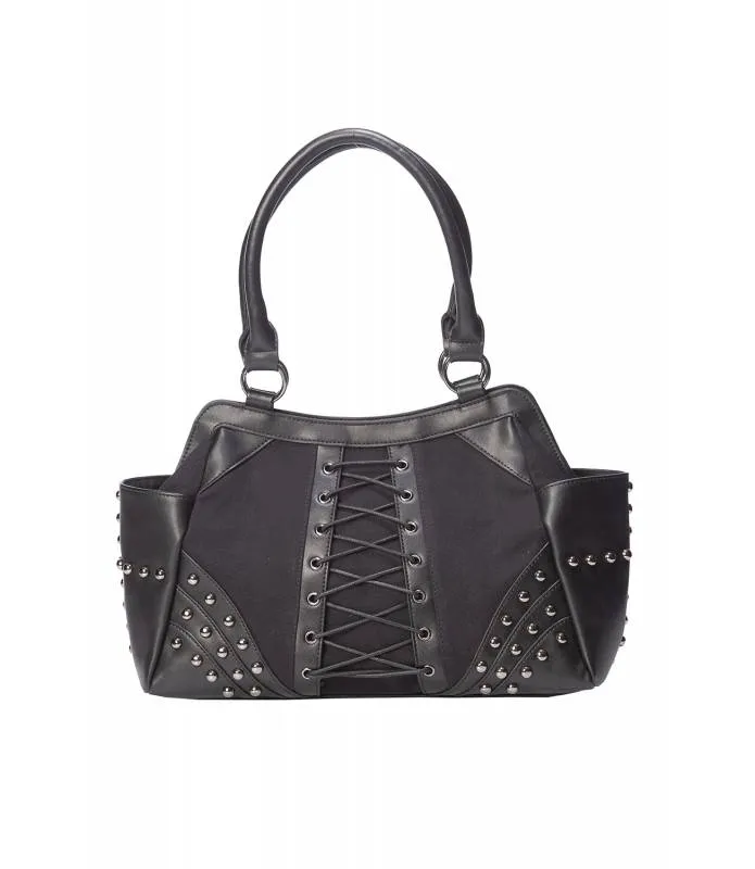 Bolso de Mano Amplio con Detalle Corset en Negro - BG34034