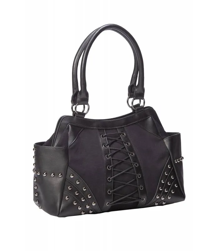 Bolso de Mano Amplio con Detalle Corset en Negro - BG34034