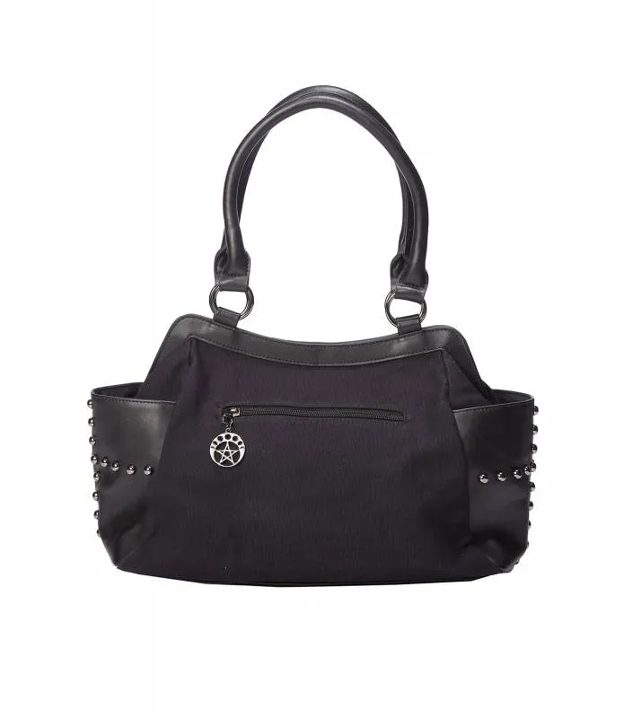 Bolso de Mano Amplio con Detalle Corset en Negro - BG34034