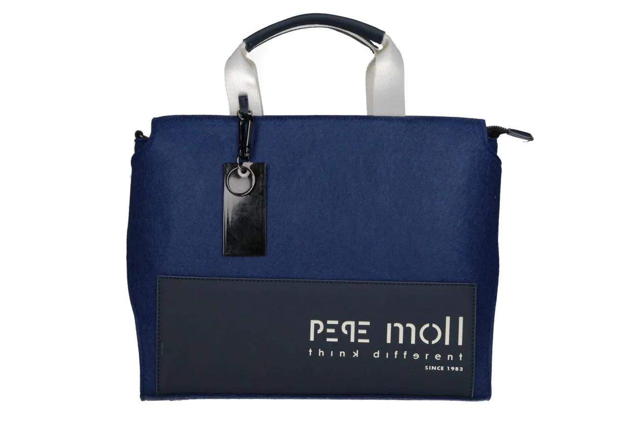 Bolso Mano Grande Tejido Azul Pieza Neopreno Negra Bolsillo Trasero