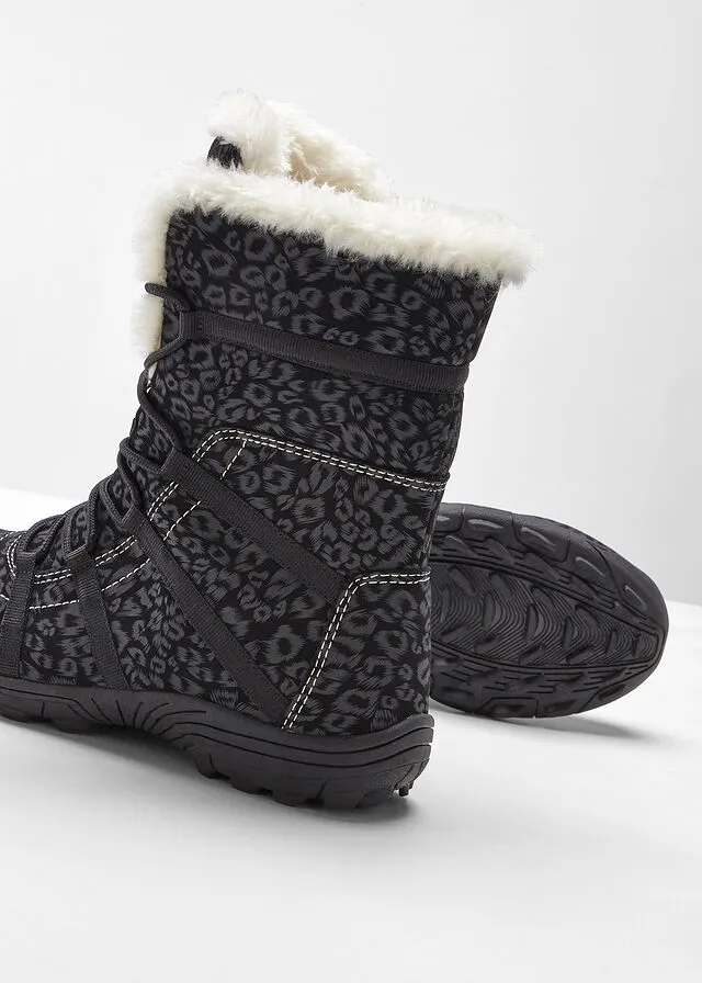 Botas de cordones para invierno Negro-gris oscuro con estampado de leopardo