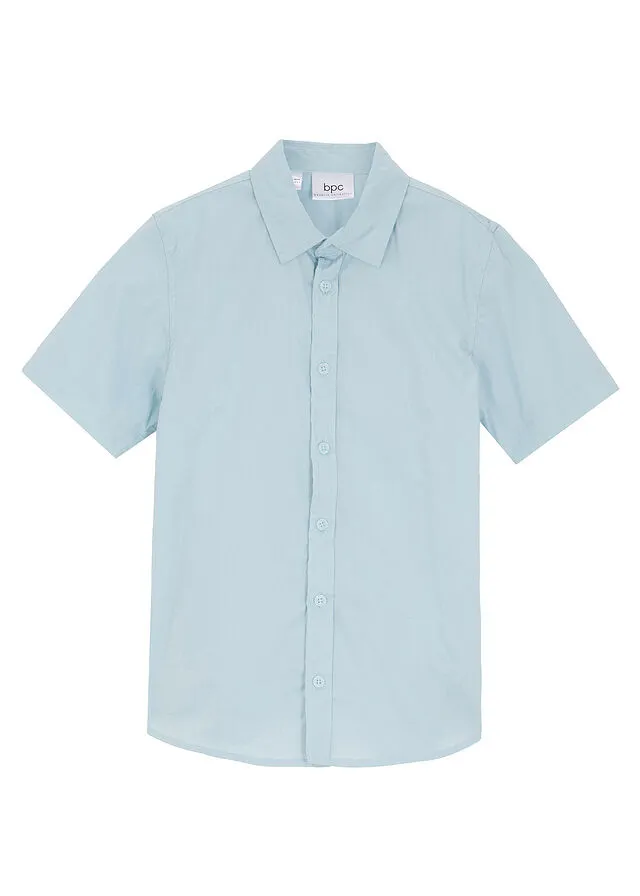 Camisa elástica de manga corta con corte slim para niños Azul niebla