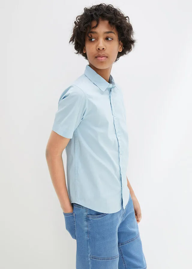 Camisa elástica de manga corta con corte slim para niños Azul niebla