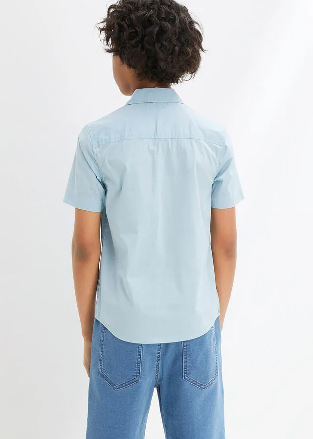 Camisa elástica de manga corta con corte slim para niños Azul niebla