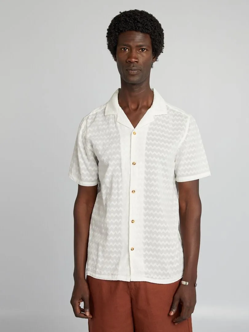 Camisa texturizada de manga corta - BLANCO