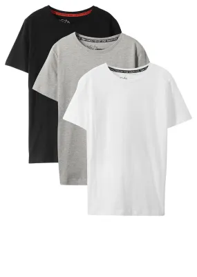 Camiseta básica para niños de algodón orgánico (3 unidades) negro+gris claro jaspeado+blanco