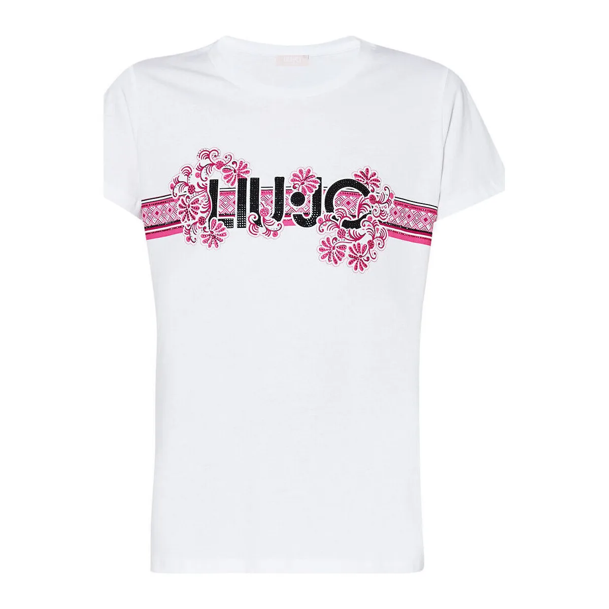 Camiseta con estampado floral y strass