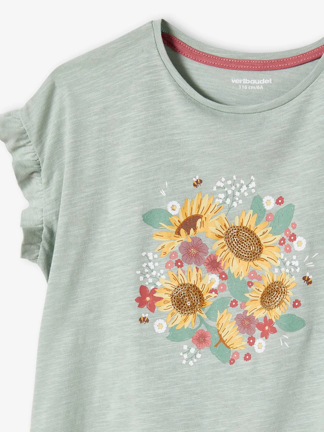 Camiseta con volante y motivo de lentejuelas, para niña