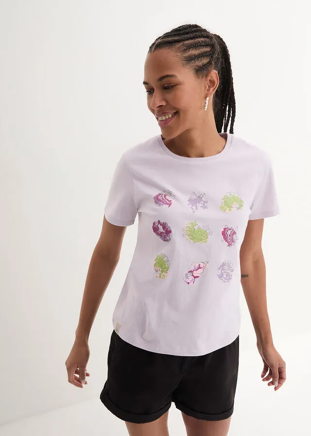 Camiseta de algodón con estampado Violeta estampado