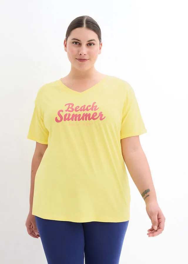 Camiseta deportiva con estampado Amarillo suave estampado