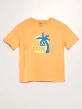 Camiseta estampada + punto de rizo - NARANJA