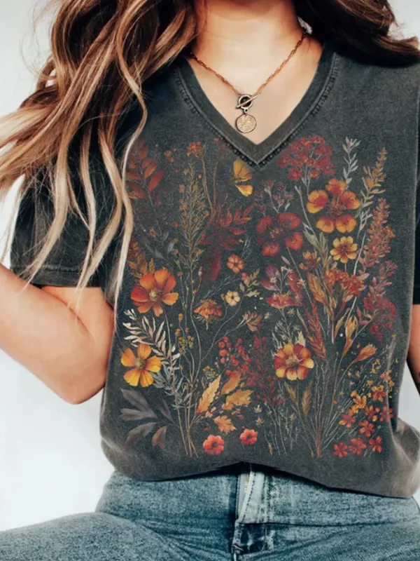 Camiseta extragrande de manga corta con estampado floral