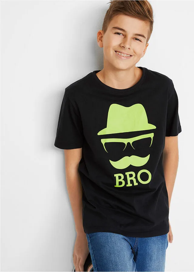 Camiseta para niños con estampado moderno de algodón orgánico Negro estampado