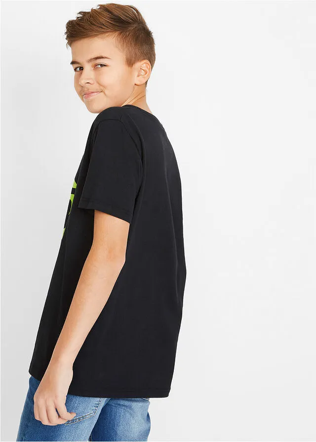 Camiseta para niños con estampado moderno de algodón orgánico Negro estampado