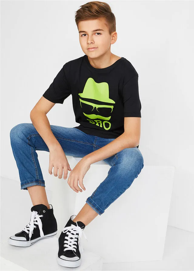 Camiseta para niños con estampado moderno de algodón orgánico Negro estampado