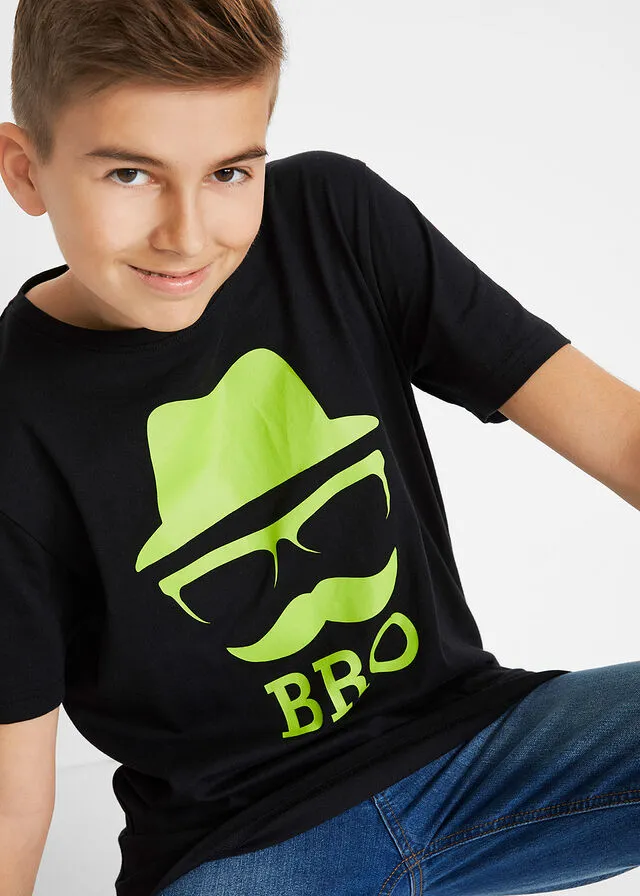 Camiseta para niños con estampado moderno de algodón orgánico Negro estampado