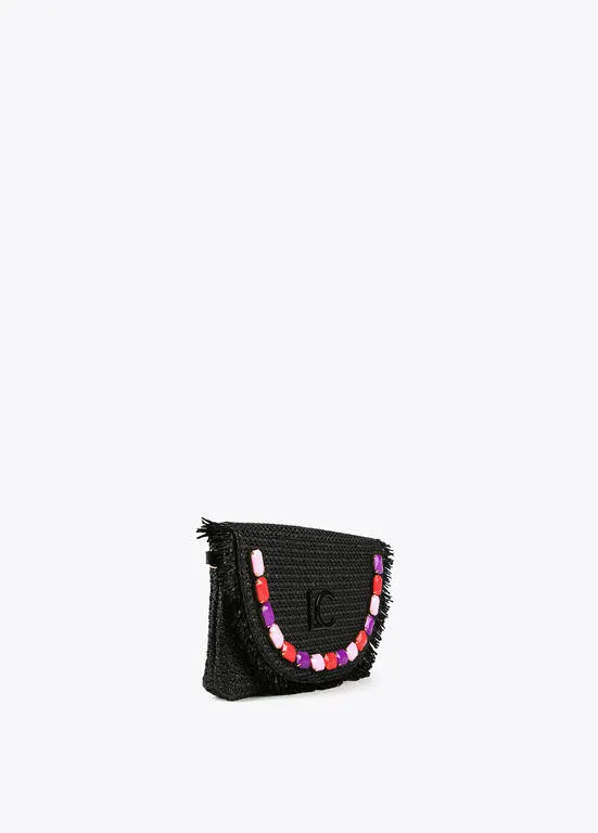 Cartera de mano efecto rafia con piedras de colores Lola Casademunt