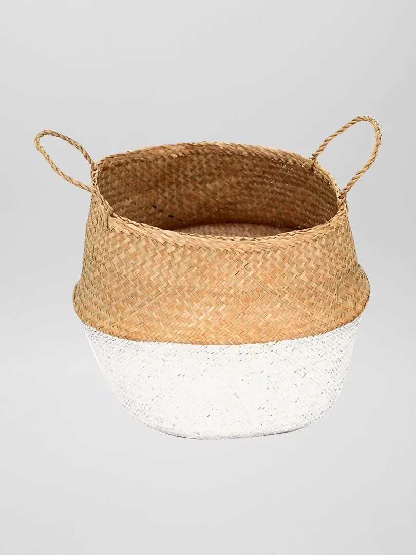 Cesta de almacenaje de rafia - beige/blanco