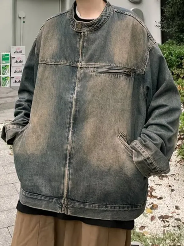 Chaqueta vaquera con diseño vintage y cremallera para hombre