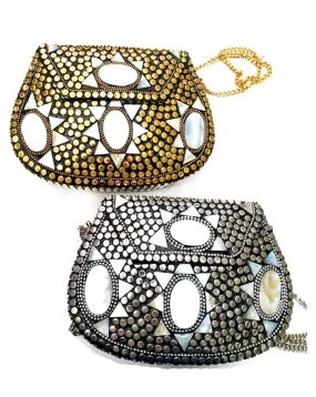 CLUTCH DE FIESTA ORIGINALES CON NACAR PLATA Y ORO