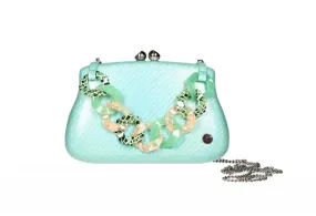 Clutch Verde Asa Mano Eslabones Carey