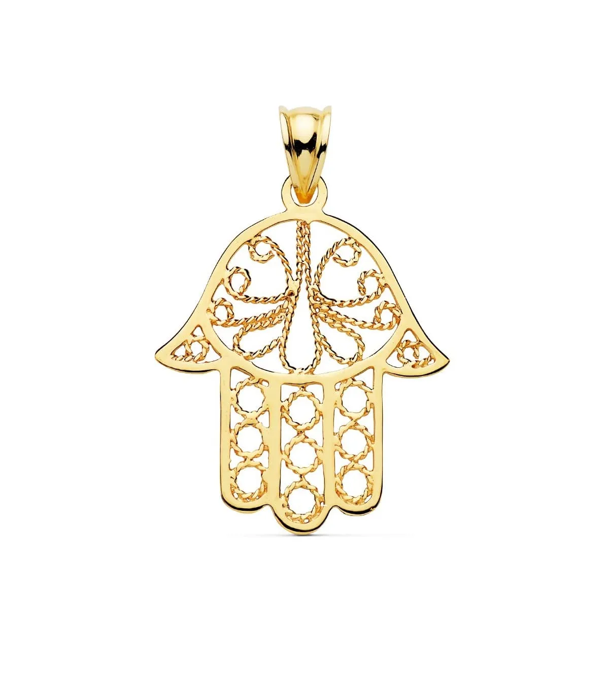 Colgante Mano de Fátima Hamsa Oro 18K 32 mm