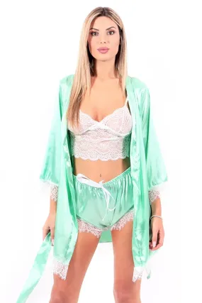 Conjunto de noche satinado verde