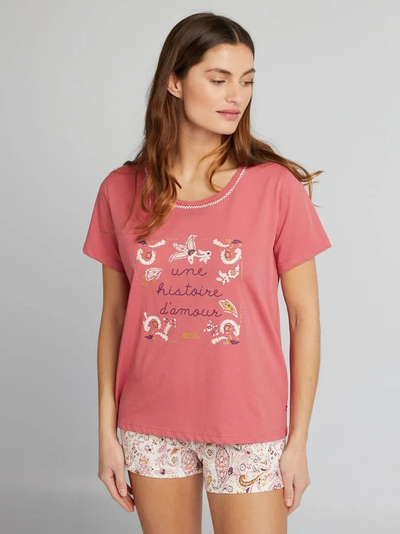 Conjunto de pijama - Short + camiseta - 2 piezas - ROSA