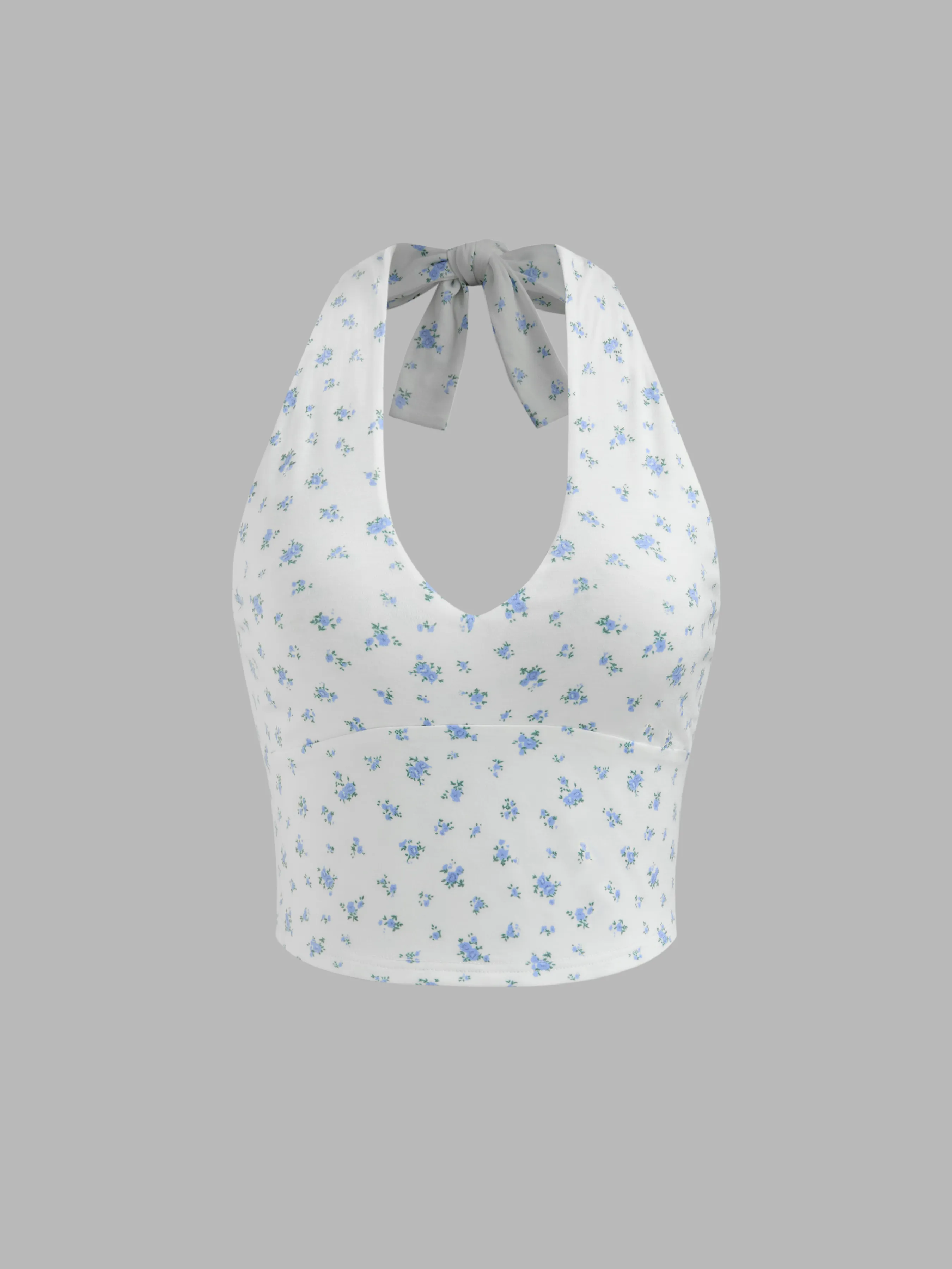 Crop Top Anudado con Cuello en V y Estampado Floral