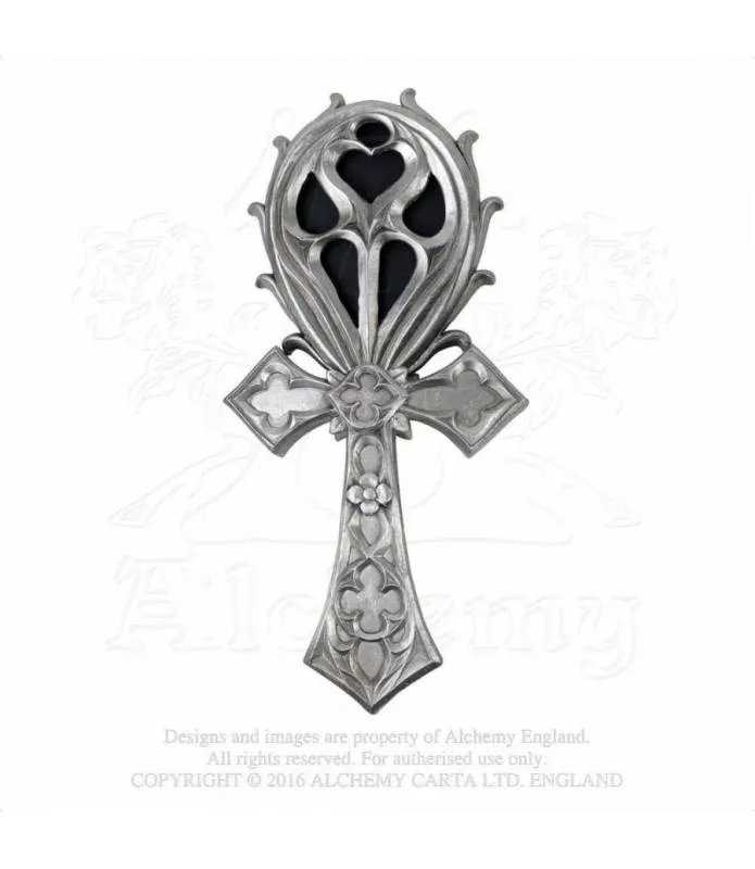 Espejo de mano Cruz egipcia y rosa negra Gothic Ankh Alchemy V34