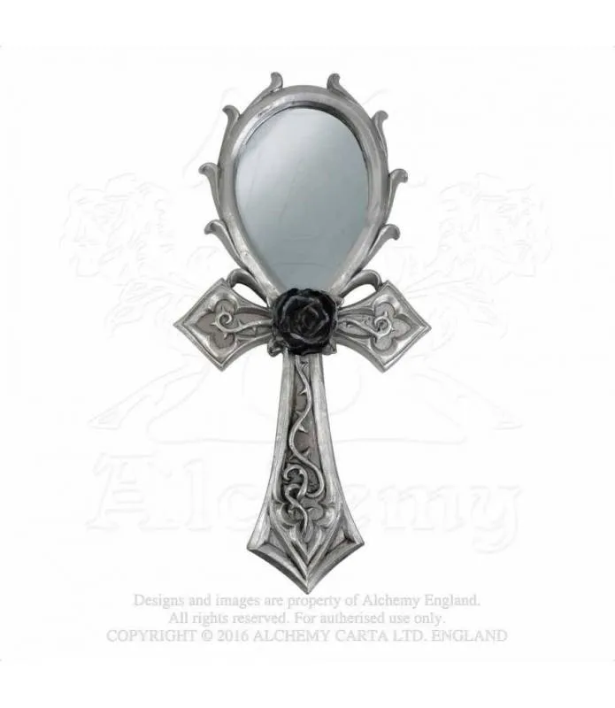 Espejo de mano Cruz egipcia y rosa negra Gothic Ankh Alchemy V34