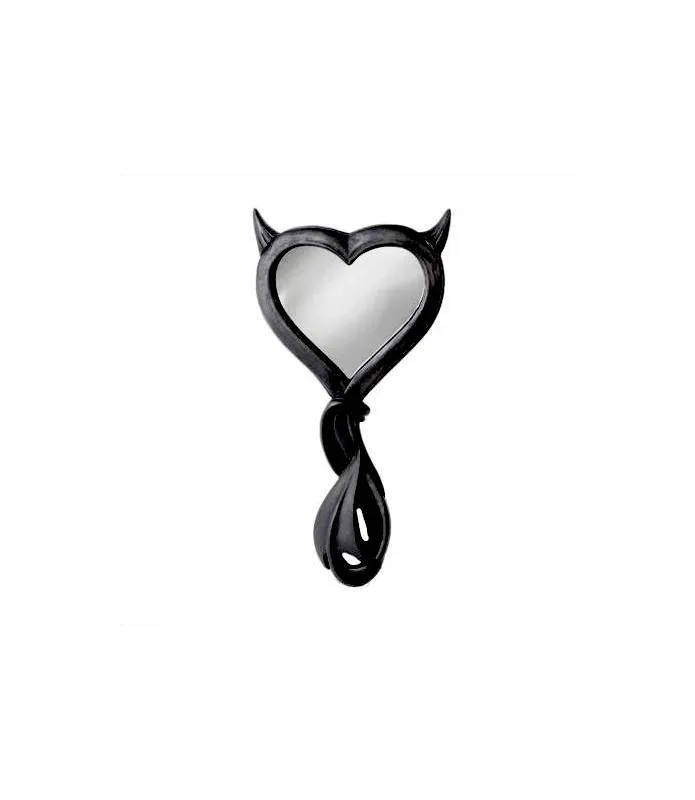 Espejo de mano Negro adorno Black Devil's heart hand mirror both sides  by Alchemy V80B