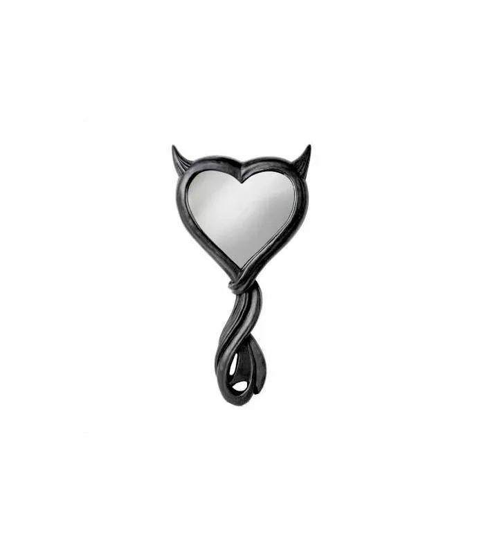 Espejo de mano Negro adorno Black Devil's heart hand mirror both sides  by Alchemy V80B