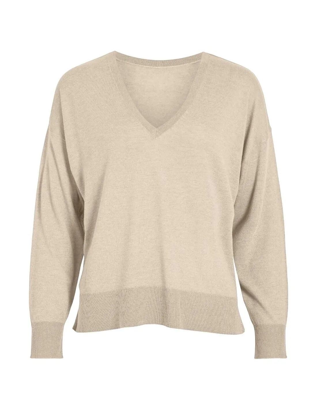 JERSEY ESCOTE EN PICO BEIGE VILA CLOTHES DESHA