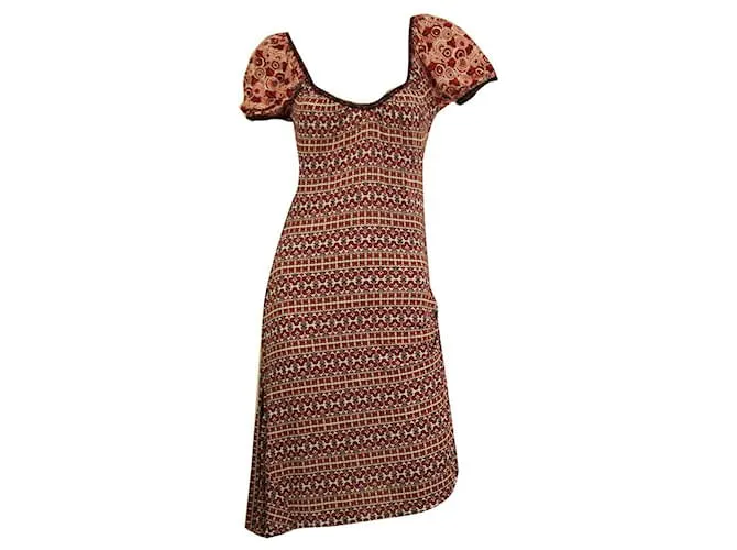 Just Cavalli rojo blanco floral corto globo mangas espalda abierta rodilla vestido tamaño 42 Roja 