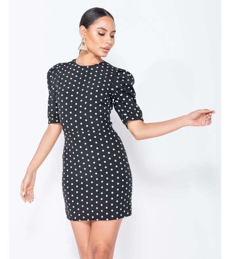 Lunares abultada - bodycon mini vestido - Mujer - Negro