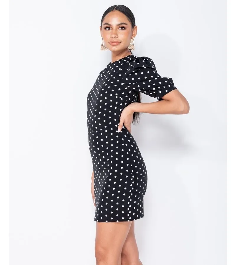 Lunares abultada - bodycon mini vestido - Mujer - Negro