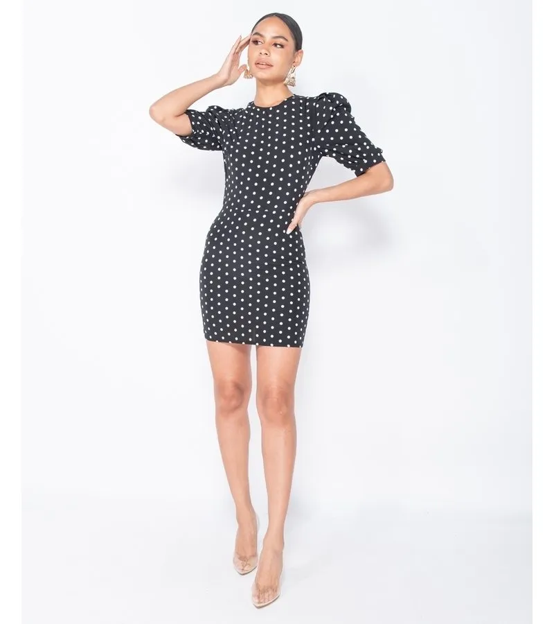 Lunares abultada - bodycon mini vestido - Mujer - Negro