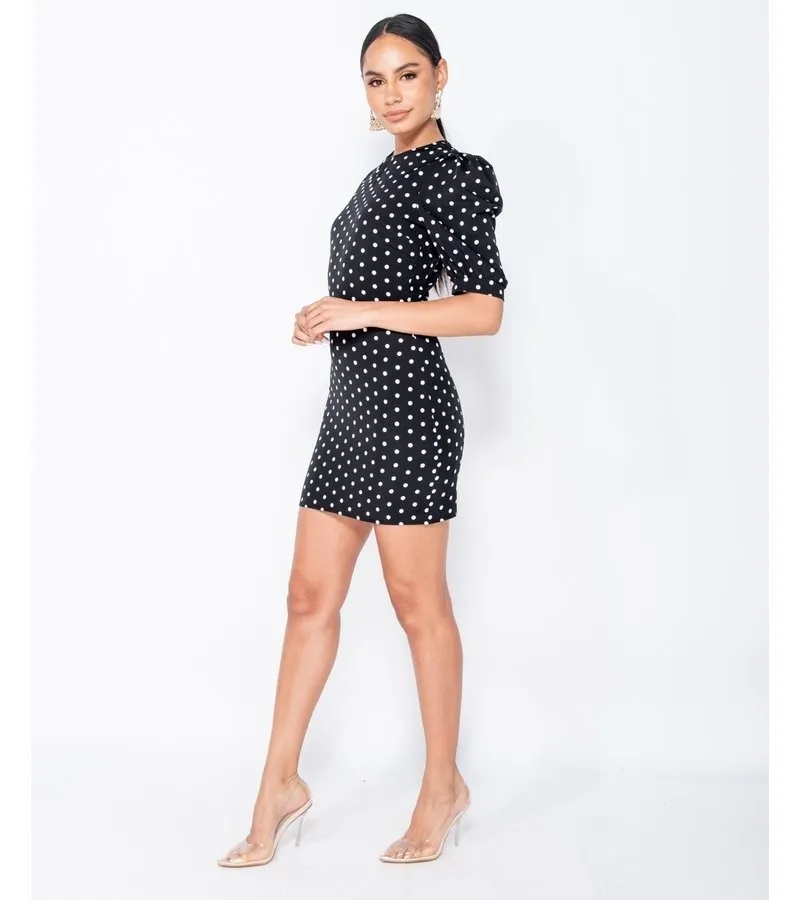 Lunares abultada - bodycon mini vestido - Mujer - Negro